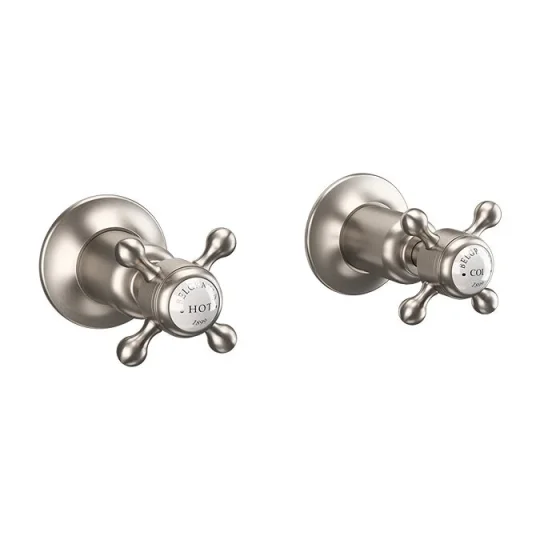 Crosswater Belgravia Crosshead Wall Stop Taps Brushed Nickel detail view - Image 2
