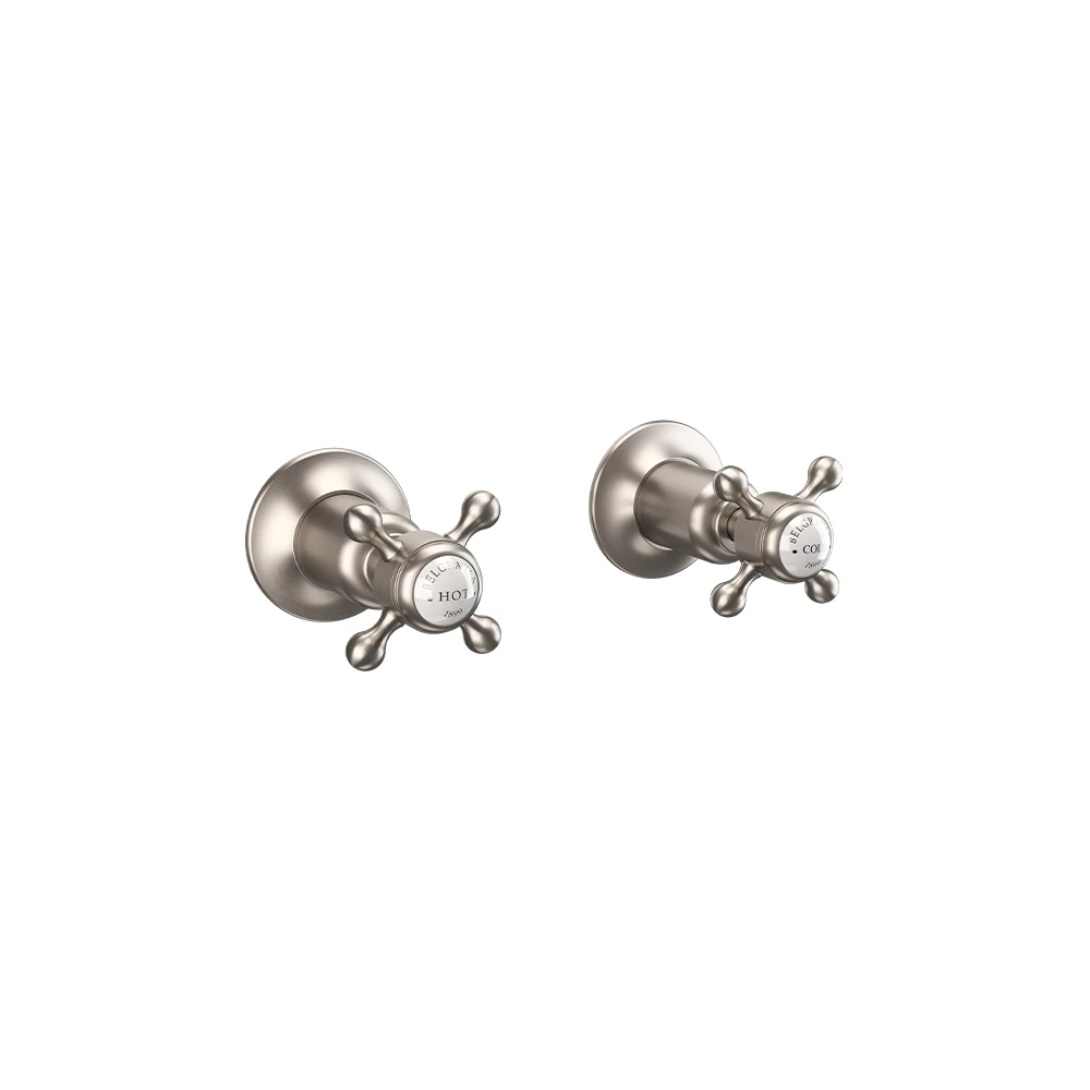Crosswater Belgravia Crosshead Wall Stop Taps Brushed Nickel
