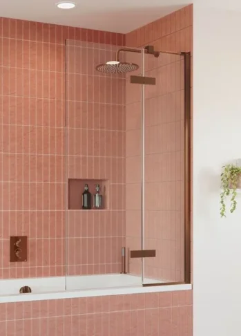 Crosswater Optix Hinged Bath Screen 90 Brushed Bronze Right Hand detail view - Image 2