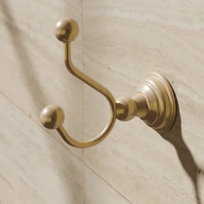 Crosswater Belgravia Double Robe Hook Brushed Brass detail view - Image 2