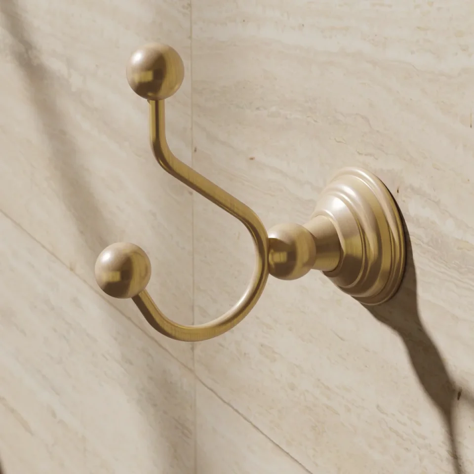 Crosswater Belgravia Double Robe Hook Brushed Brass detail view - Image 3