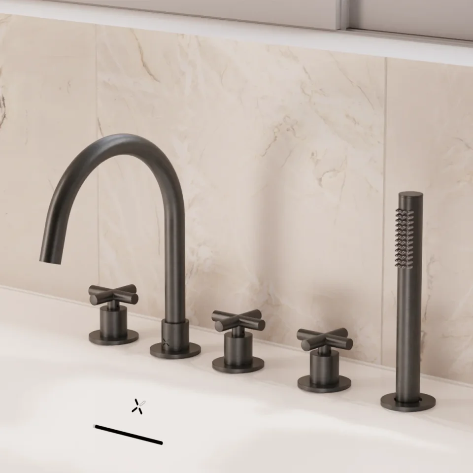 Crosswater MPRO Crosshead 5 Hole Bath Shower Mixer with Kit Slate detail view - Image 4
