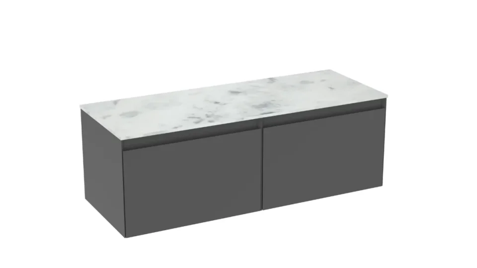 Saneux Uni 120cm 2 Drawer Wall Mounted Unit - Matte Anthracite detail view - Image 3