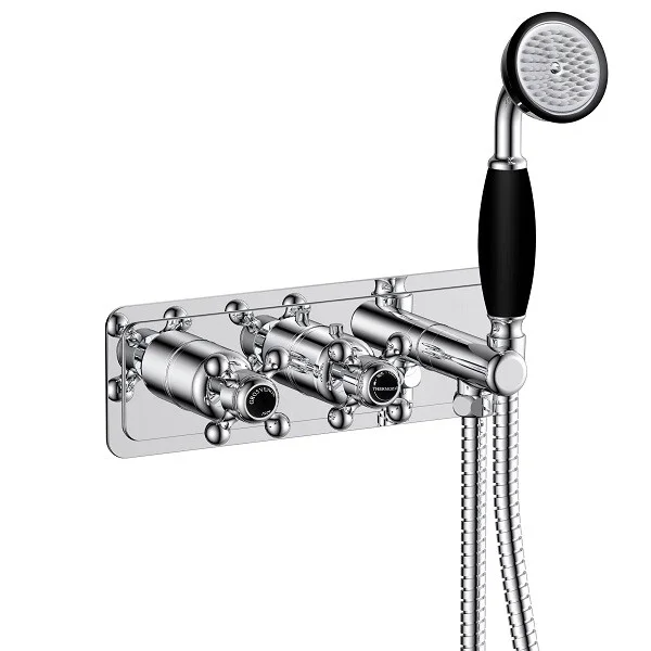 Just Taps Grosvenor Cross Thermo Conc 2 Outlet Val & Handset Matt Blac