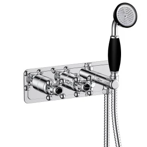 Just Taps Grosvenor Cross Thermo Conc 2 Outlet Val & Handset Matt Blac