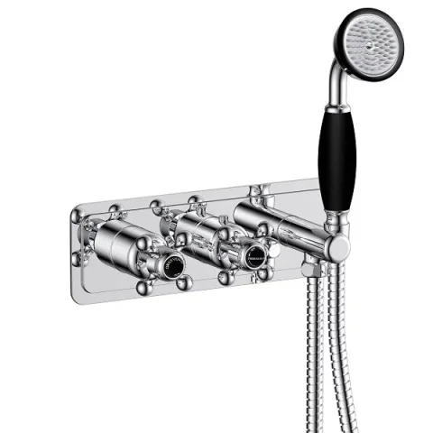 Just Taps Grosvenor Cross Thermo Conc 2 Outlet Val & Handset Matt Blac product image - Image 1