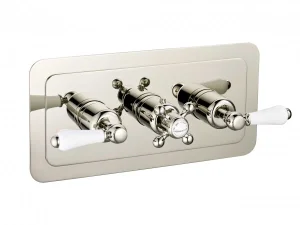 Just Taps Grosvenor Cross Thermostatic Concealed 2 Outlet Shower Valve Horizontal Nickel