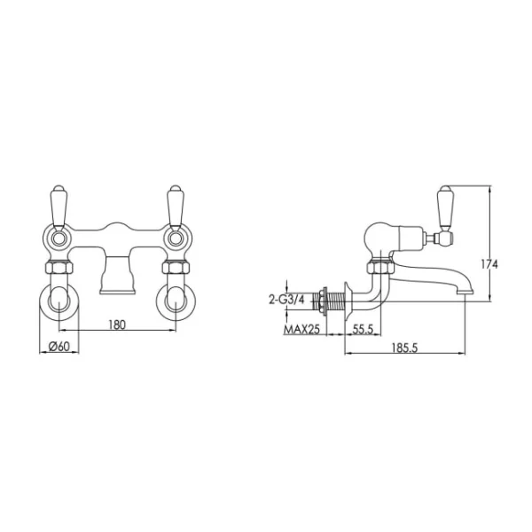 Just Taps Grosvenor Lever Wall Ounted Bath Filler Matt Black