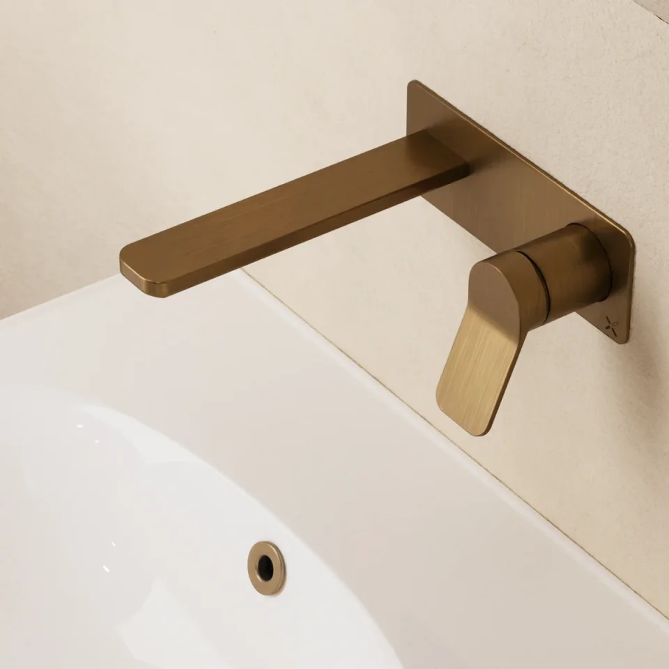 Crosswater Glide II Basin Set Single Plate Wall Mounted Brushed Bronze detail view - Image 2