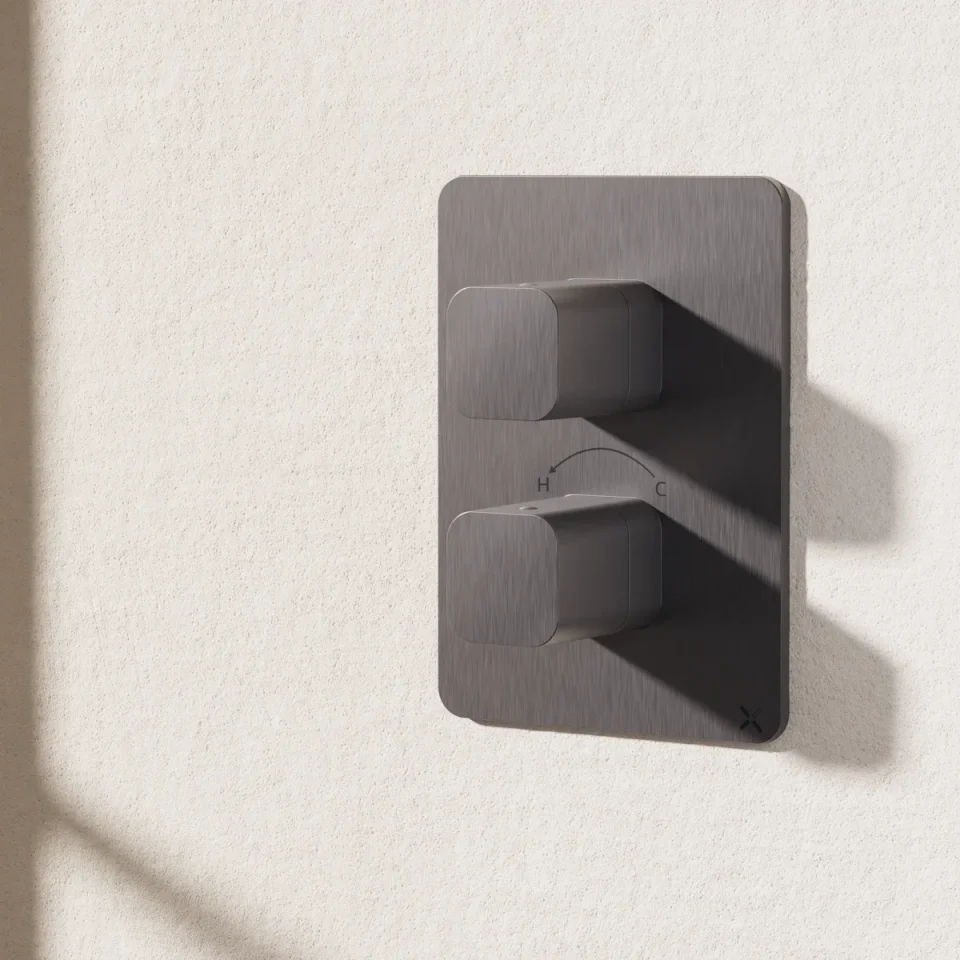 Crosswater Crossbox Atoll / Glide II 2 Outlet Trim & Levers Slate detail view - Image 2