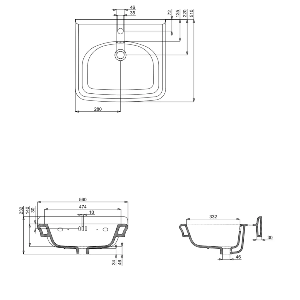 Burlington Guild Basin 560mm 3th White detail view - Image 3