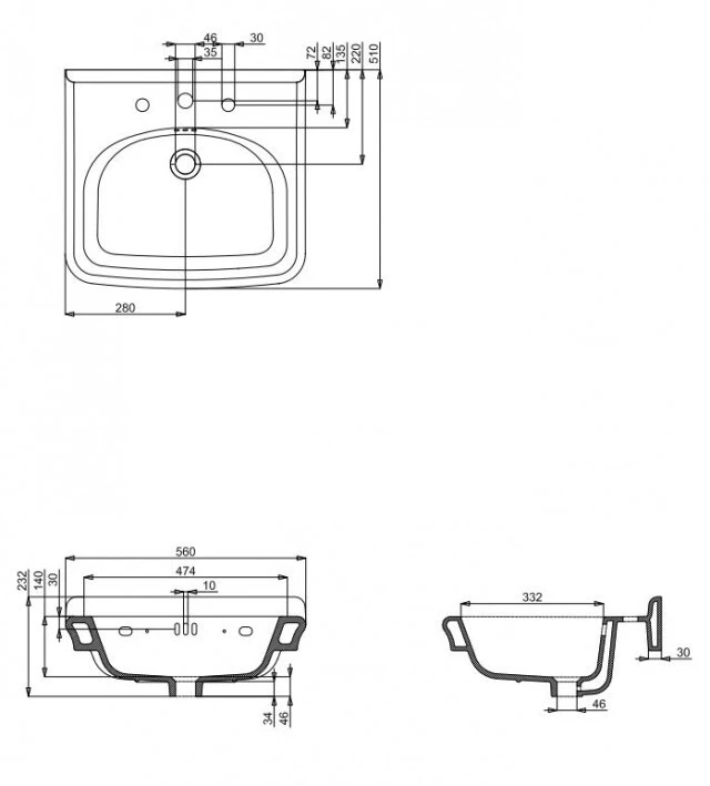 Burlington Guild Basin 560mm 3th White