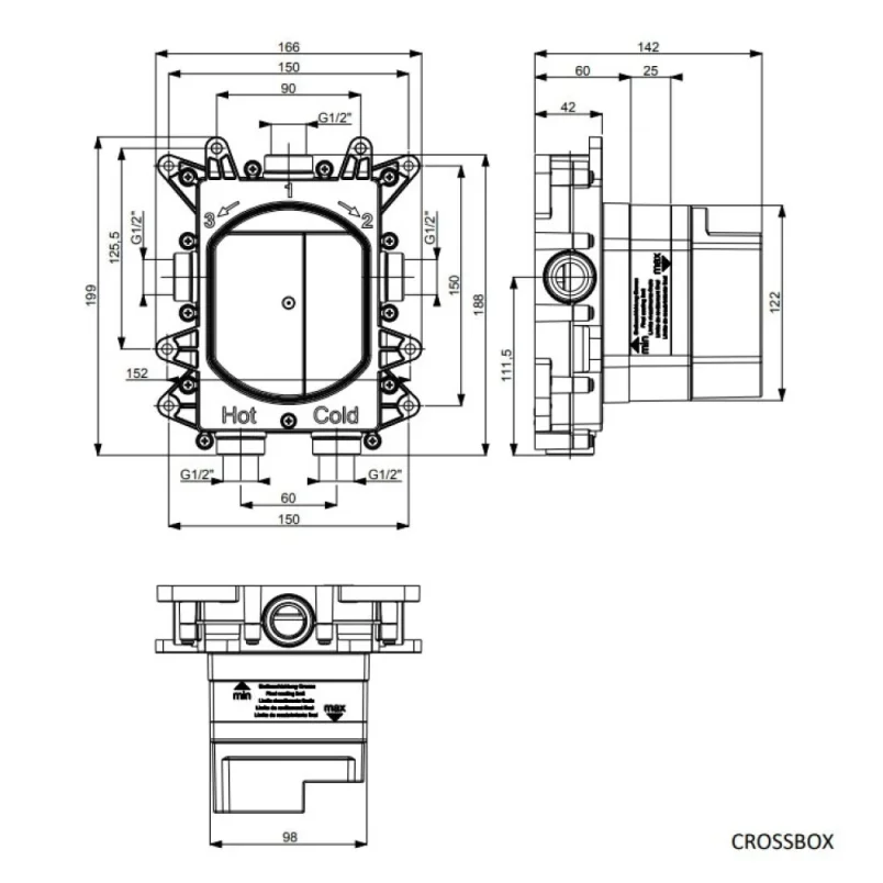 Crosswater Mpro Crossbox Push 2 Outlet Trim Slate detail view - Image 3