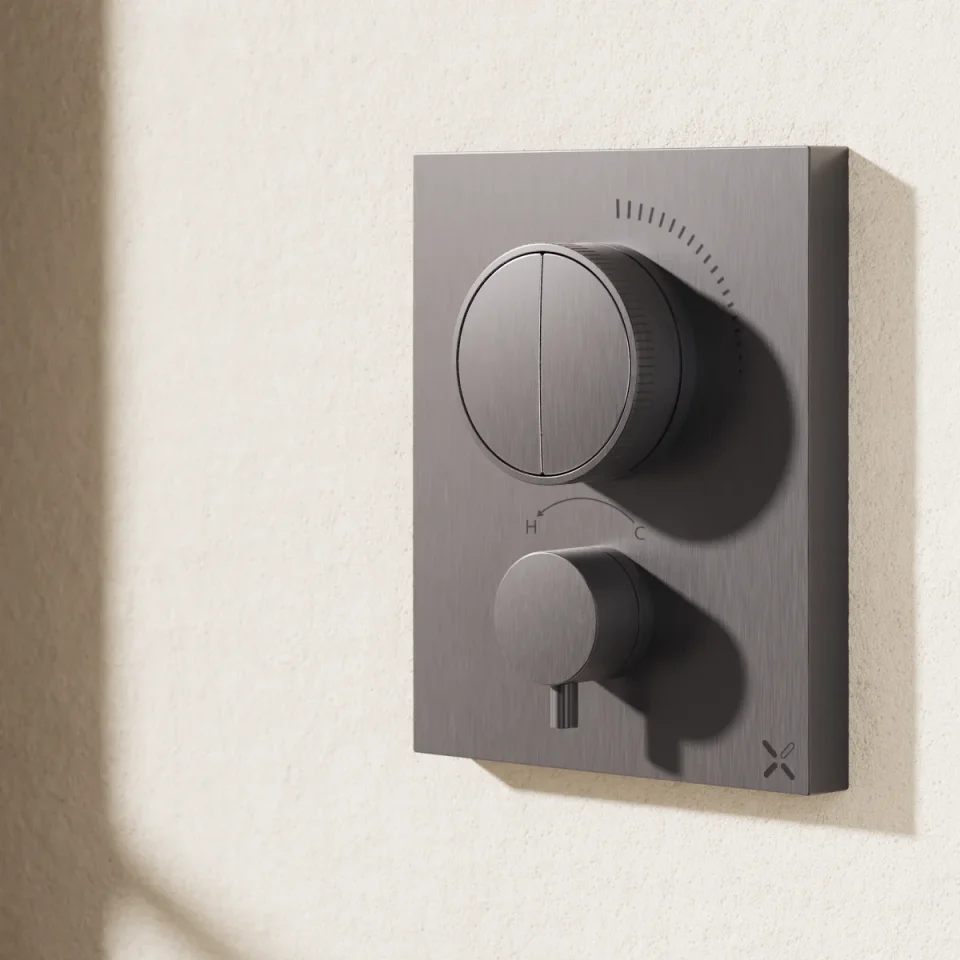 Crosswater Mpro Crossbox Push 2 Outlet Trim Slate detail view - Image 5