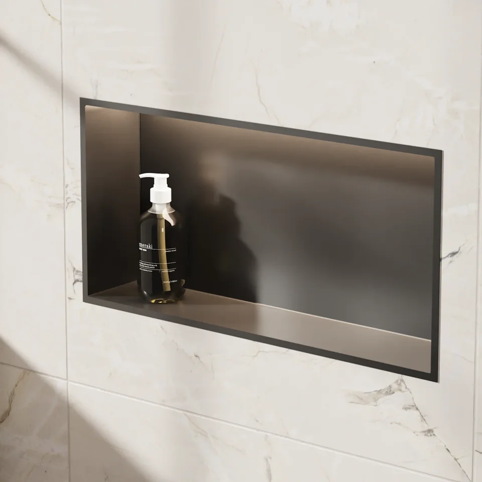 Crosswater Niches 610 X 305mm With Led Light Strip Matt Black detail view - Image 3