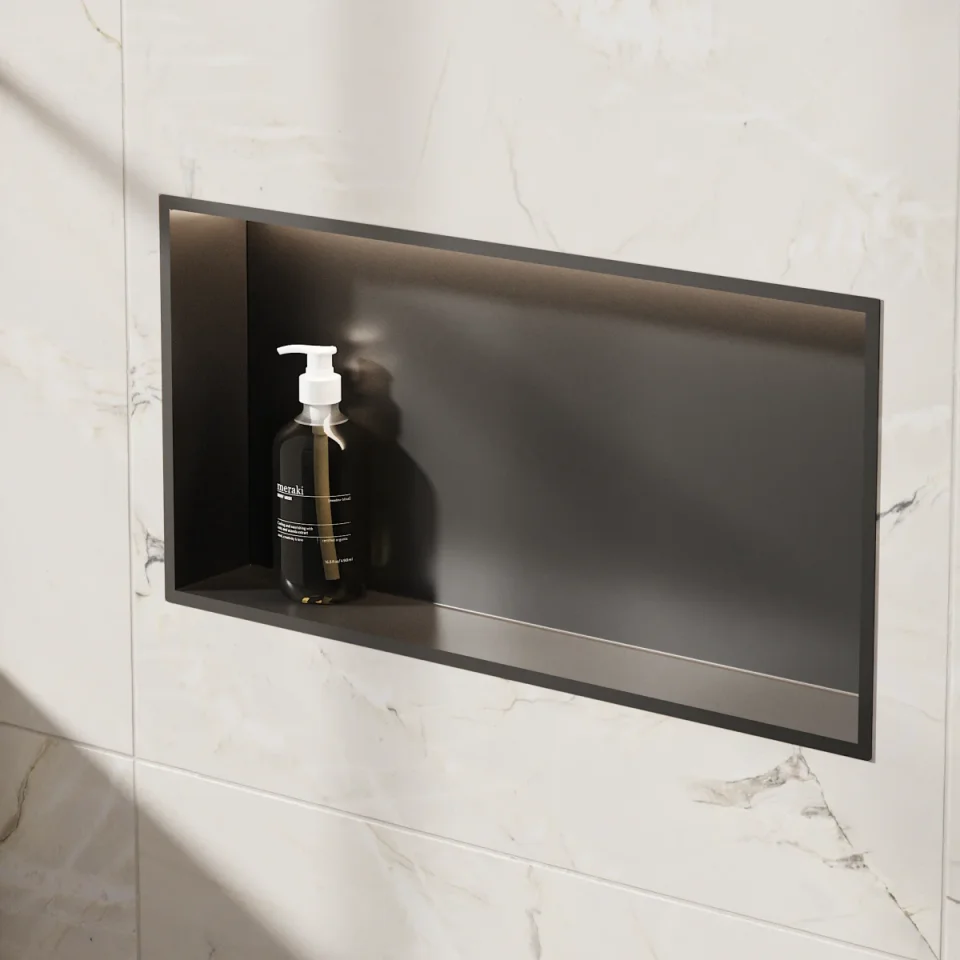 Crosswater Niches 610 X 305mm X 80mm With Led Light Strip Matt Black detail view - Image 3