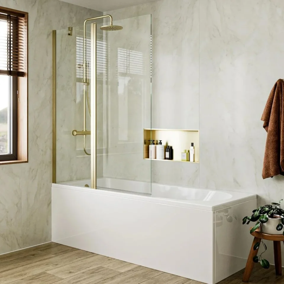 Crosswater 6mm Double Bath Screen 1150 Brushed Brass product image - Image 1