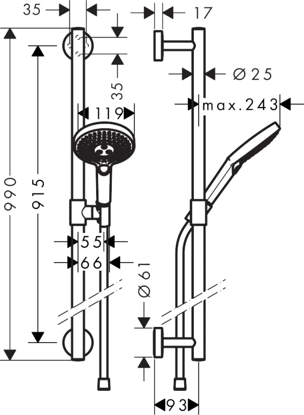Hansgrohe Raindance Select S Shower Set 120 3jet With Shower Rail 90 Cm Chrome detail view - Image 2
