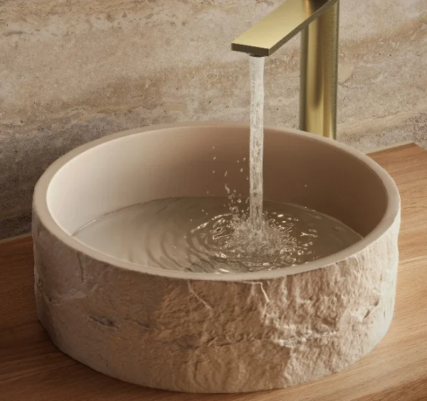 HIB Round Petro Stone Effect Concrete Vessel Basin - Alabaster White