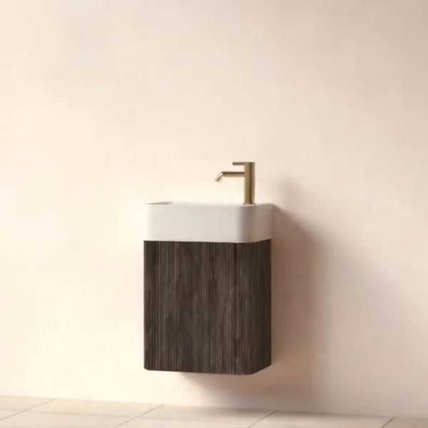 Faeber Lunar Cloakroom Curved Fluted 450mm Vanity Unit Black Walnut - Left