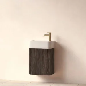 Faeber Lunar Cloakroom Curved Fluted 450mm Vanity Unit Black Walnut - Left