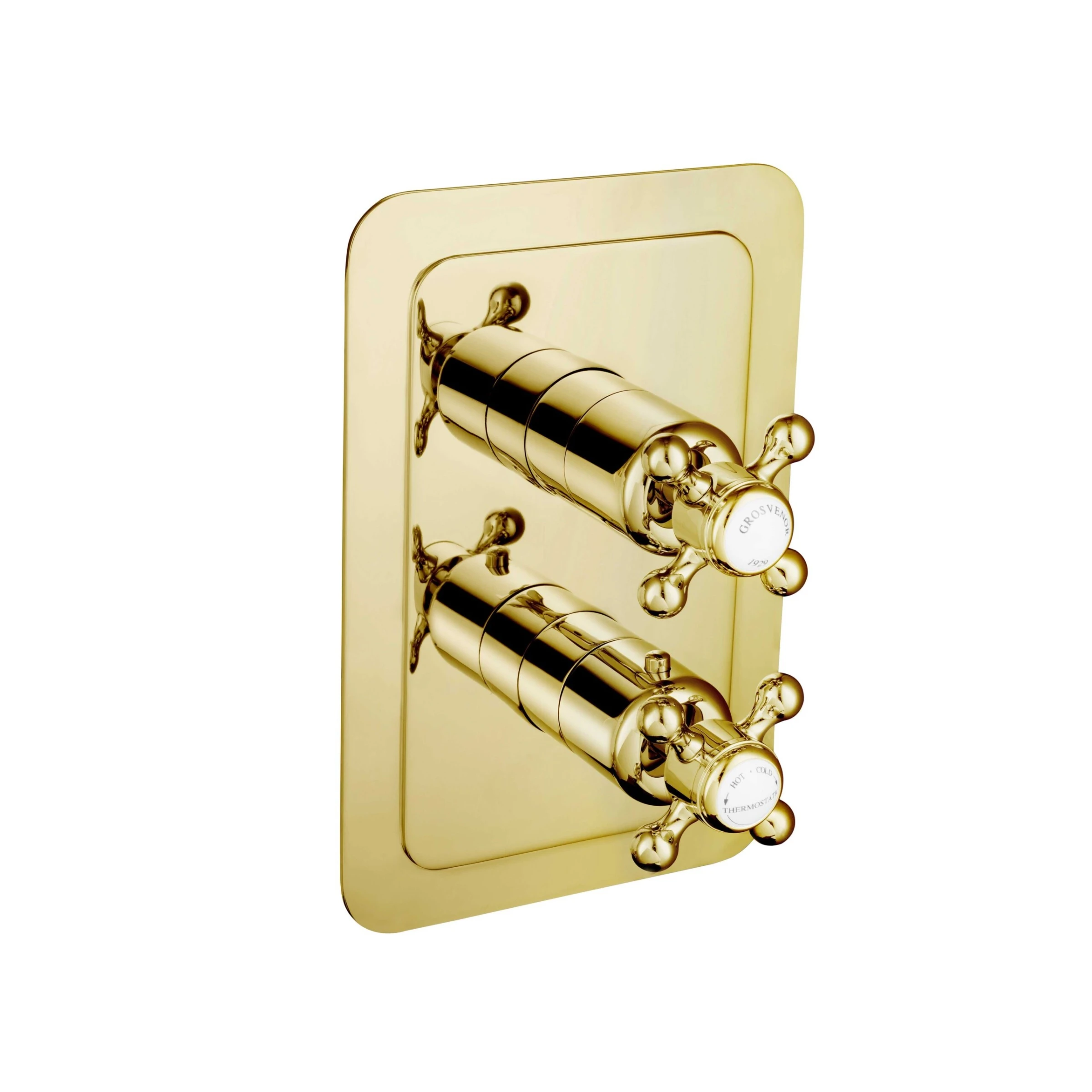 Just Taps Grosvenor Cross Thermo Concealed 2 Outlet Shower Valve Vertical  Light Gold