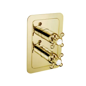 Just Taps Grosvenor Cross Thermo Concealed 2 Outlet Shower Valve Vertical  Light Gold