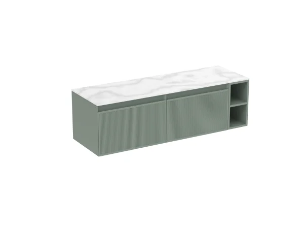 Saneux Monument 140cm Kit - 2 X 60cm 1 Drawer Wall Mounted Unit, 20cm Spacer & 140cm Countertop - Matte Sage