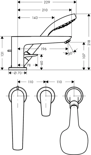 Hansgrohe Talis E 3-hole Rim-mounted Single Lever Bath Mixer For Secuflex Chrome detail view - Image 2