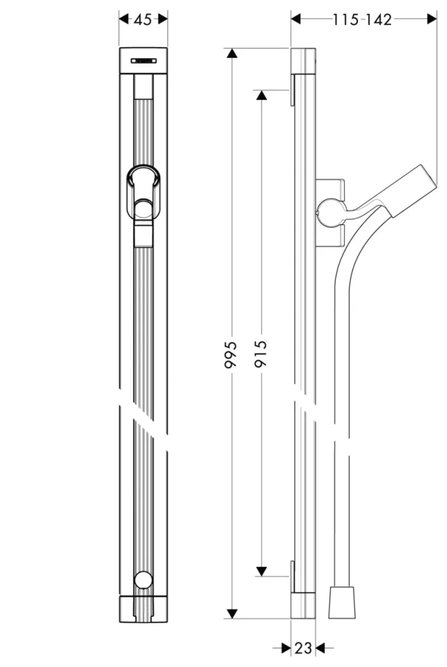 Hansgrohe Unica Shower Rail Raindance 90 Cm With Isiflex Shower Hose 160 Cm Chrome detail view - Image 3