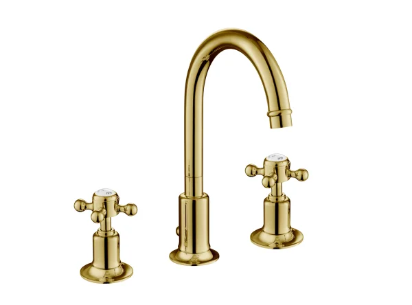 Just Taps Grosvenor Cross 3 Hole Deck Mount B. Mixer Swivel Light Gold