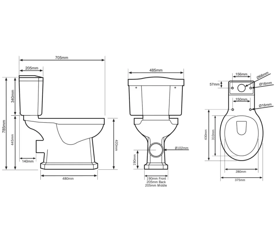 Roper Rhodes 705mm Harrow Close Coupled Wc Pan detail view - Image 2