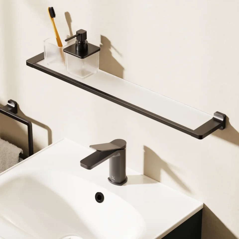 Crosswater Rotar Shelf 600mm Matt Black detail view - Image 3