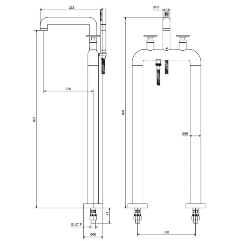 Crosswater Union Free Standing Bath Filler & Shower Kit detail view - Image 3