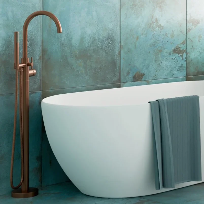 Crosswater Mpro Bath Shower Mixer Floor Standing Brushed Bronze detail view - Image 3