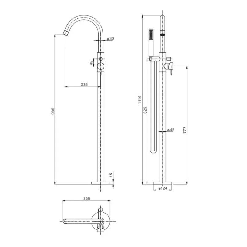 Crosswater Mpro Bath Shower Mixer Floor Standing Brushed Bronze detail view - Image 4