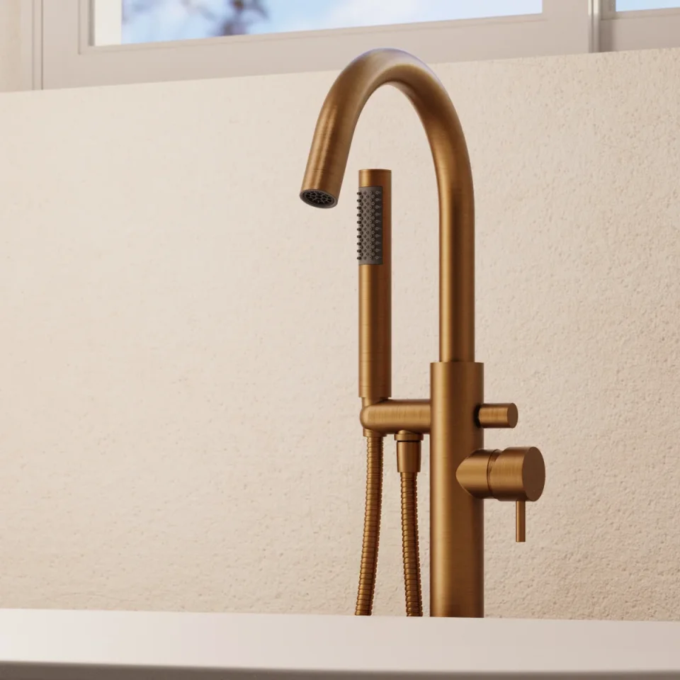Crosswater Mpro Bath Shower Mixer Floor Standing Brushed Bronze detail view - Image 5