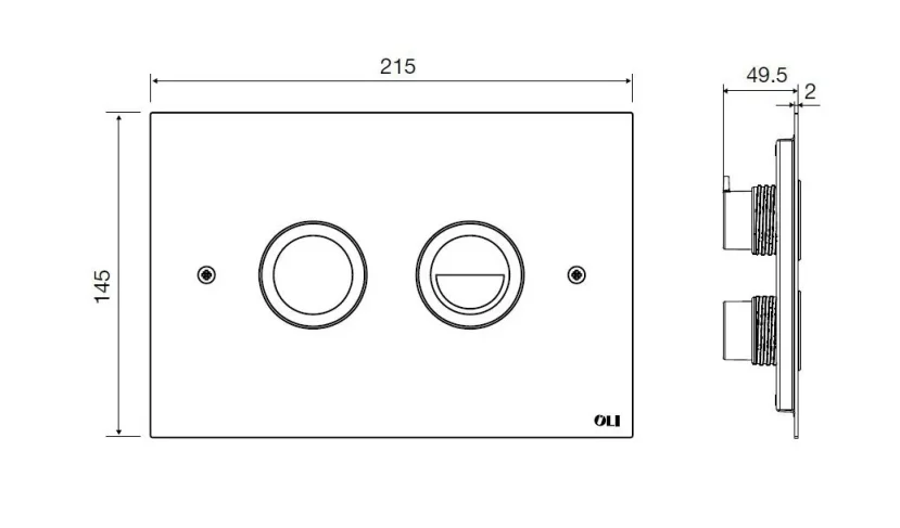 Oli Trend Satin Steel Dual Flush Plate RT technical drawing - Image 2