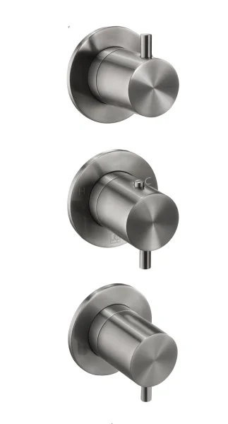 Just Taps Vos Modular 3 Handle 3 Outlet Thermostatic Shower Valve Brushed Black