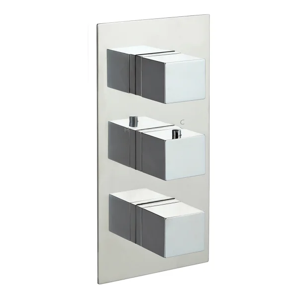Just Taps Athena Square Shower Valve 3 Handles 2 Outlets Chrome