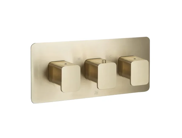 Just Taps Hix Thermo Valve 2 Option 3 Handle Horizontal Brushed Brass