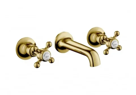 Just Taps Grosvenor Cross 3 Hole Wall Mounted Bm With Spout Light Gold product image - Image 1
