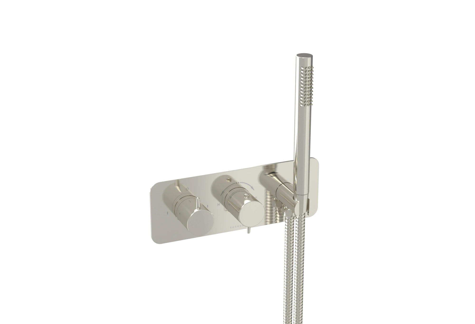Saneux Eden 2 Way Handles & Plate Finish Kit In Landscape With Outlet Elbow (for Ed020l.h.bn) - Brushed Nickel (pvd)