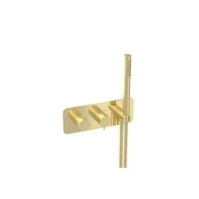 Saneux Eden 2 Way Thermostatic Shower Valve Kit In Landscape With Handspray - Brushed Brass