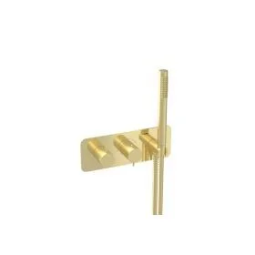 Saneux Eden 2 Way Thermostatic Shower Valve Kit In Landscape With Handspray - Brushed Brass