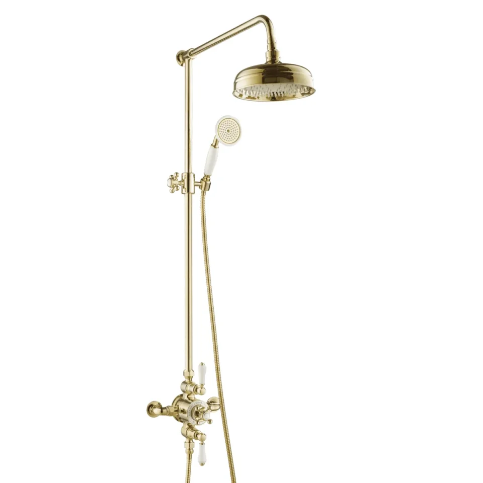 Just Taps Grosvenor Exposed Thermostatic Valve 2 Outlets With Riser & Kit Antique Brass product image - Image 1