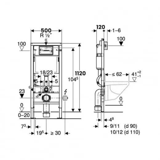 Geberit Duofix 1120 Frame For Wall Hung Pans With Delta Concealed Cistern (excl. Flush Plate) detail view - Image 2