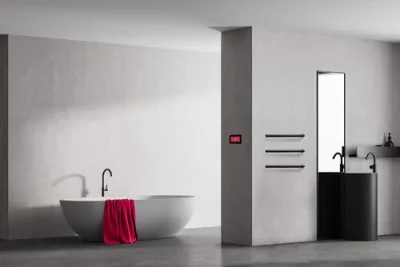 Thermosphere 12v Vertical Heated Towel Bar Pill Shape 900mm Matt Black product image - Image 1