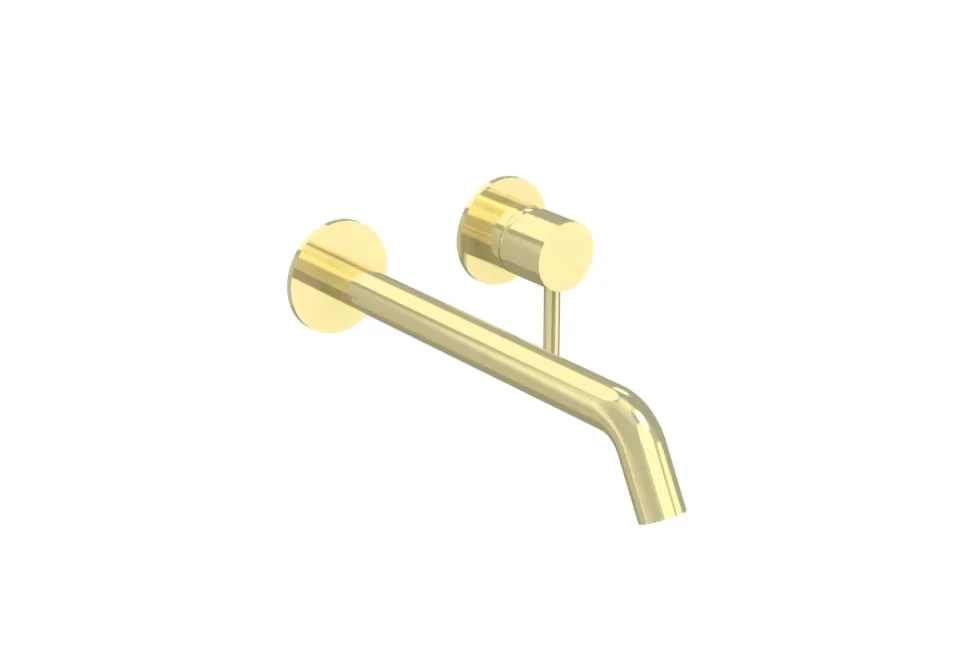 Saneux Cos 2 Plate Wall Mounted Basin Mixer Kit - W/ Long Spout (220mm) W/ Classic Handle - Brushed Brass (pvd) product image - Image 1