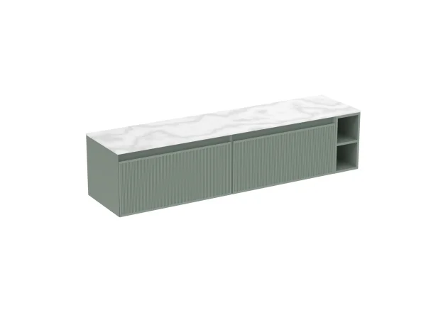 Saneux Monument 180cm Kit - 2 X 80cm 1 Drawer Wall Mounted Unit, 20cm Spacers & 180cm Countertop - Matte Sage